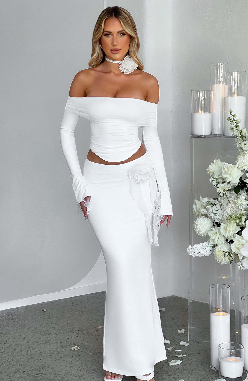 Deema Two Piece Set Top & Maxi Skirt - White