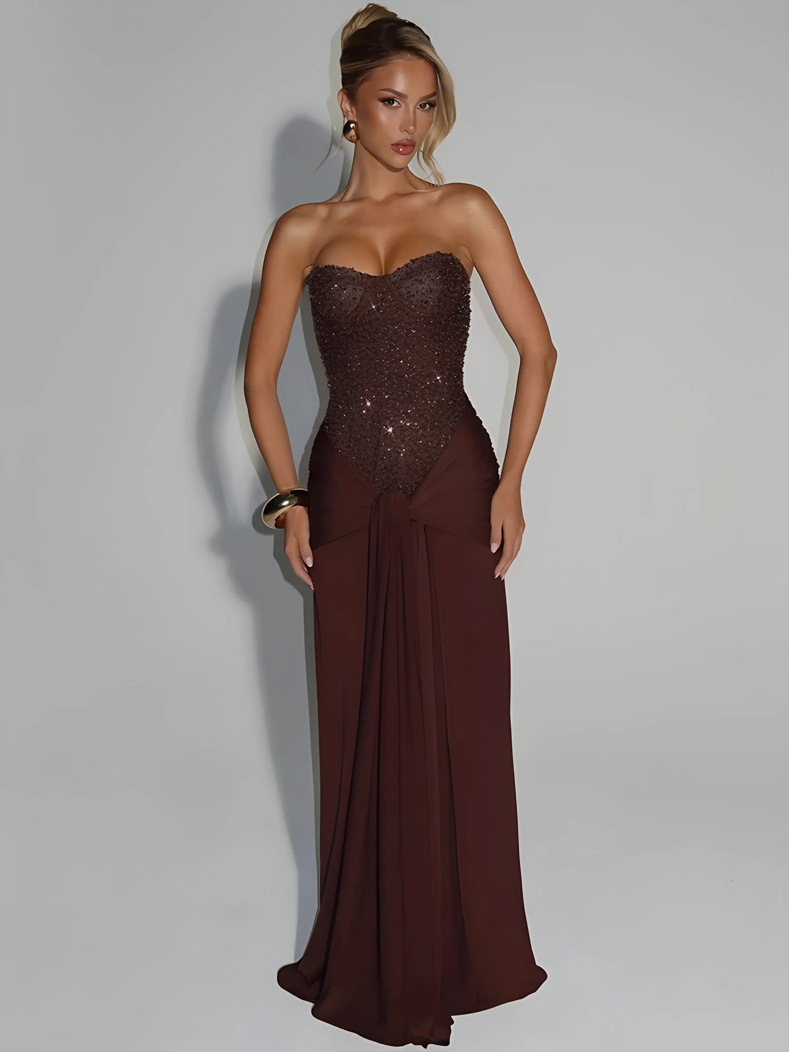 Glitter Off-Shoulder Maxi Dress