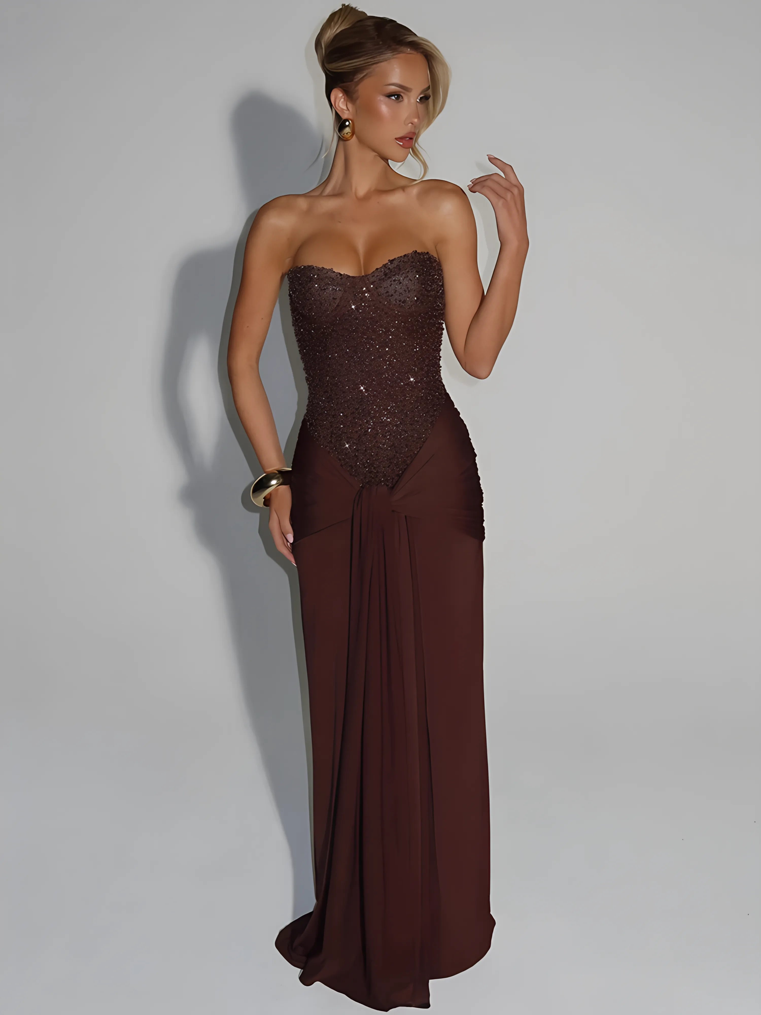 Glitter Off-Shoulder Maxi Dress