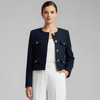 Elegante, kurze Tweedjacke – Marineblau