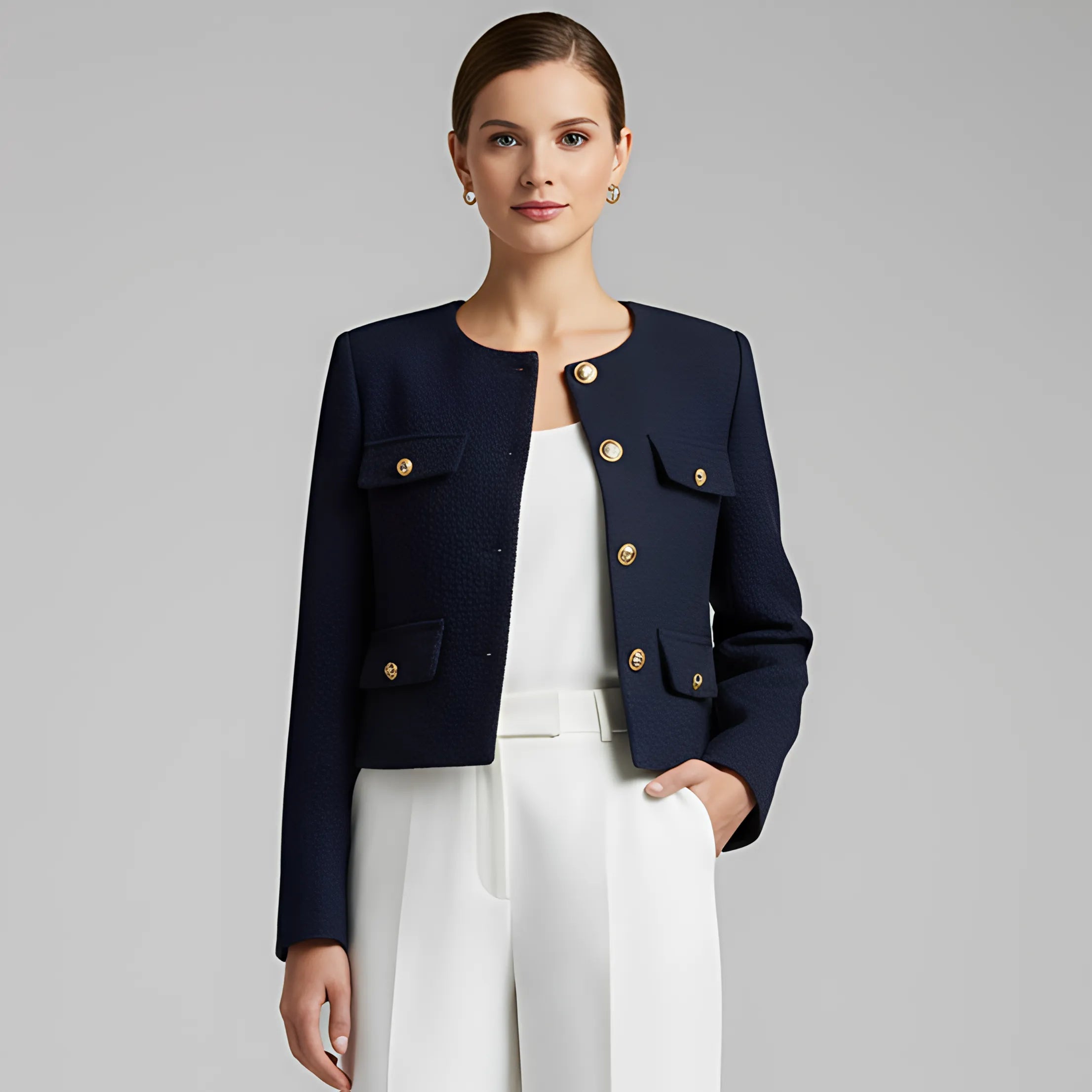 Chaqueta corta elegante para mujer: abrigo corto de manga larga