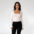 Slim Square Neck Crop Top with Flared Sleeves