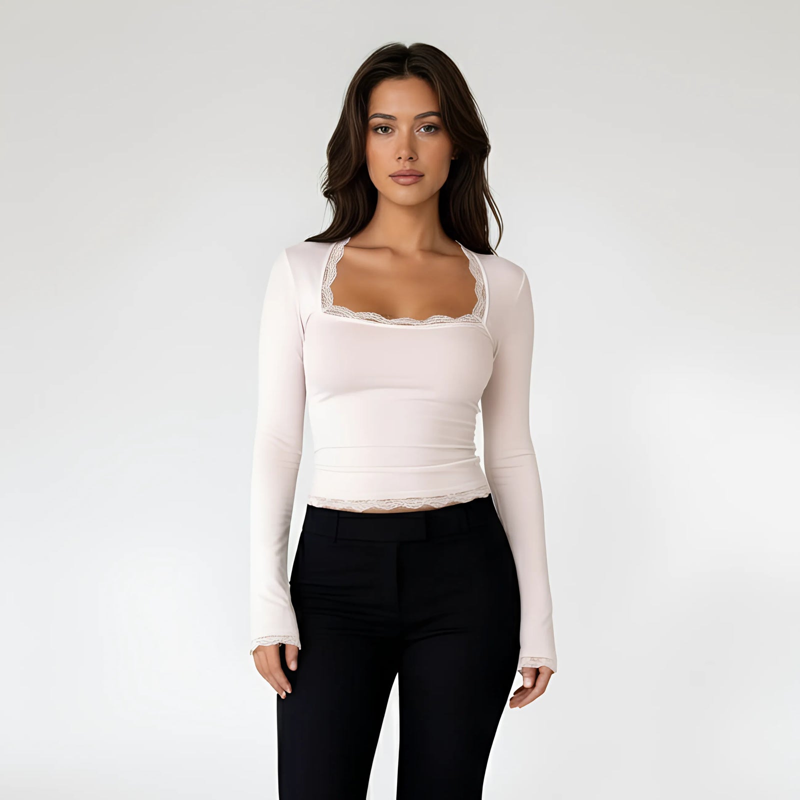 Slim Square Neck Crop Top with Flared Sleeves