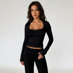 Slim Square Neck Crop Top with Flared Sleeves