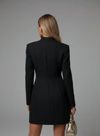 Elegant Waist-Cinching Blazer Mini Dress – Slim Fit V-Neck Office Style