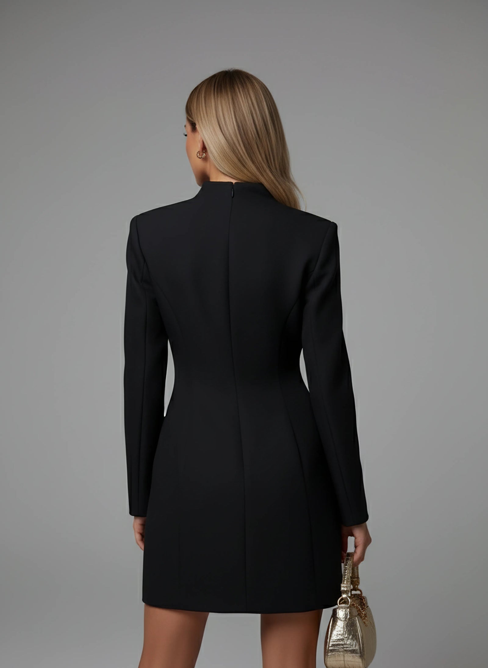 Elegant Waist-Cinching Blazer Mini Dress – Slim Fit V-Neck Office Style