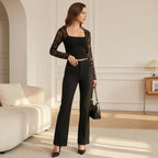 Sheer Floral Lace Crop Top with Square Neckline