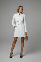 Elegant Waist-Cinching Blazer Mini Dress – Slim Fit V-Neck Office Style