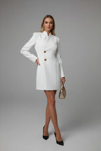 Elegant Waist-Cinching Blazer Mini Dress – Slim Fit V-Neck Office Style
