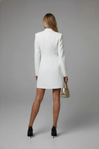 Elegant Waist-Cinching Blazer Mini Dress – Slim Fit V-Neck Office Style