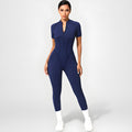 Yoga-Jumpsuit mit rückenfreiem Reißverschluss – Marineblau