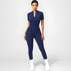 Backless Zip Yoga Jumpsuit -Navy