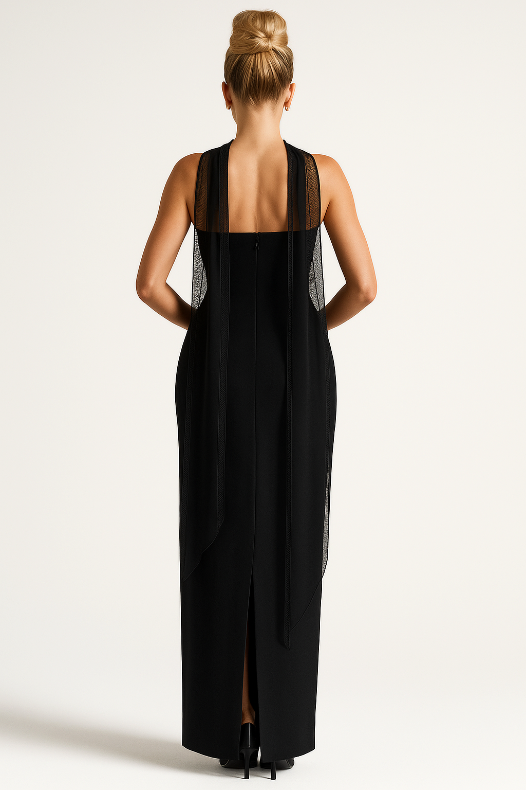 Strapless Maxi Dress – Bodycon Fit with Flowing Neck Scarf