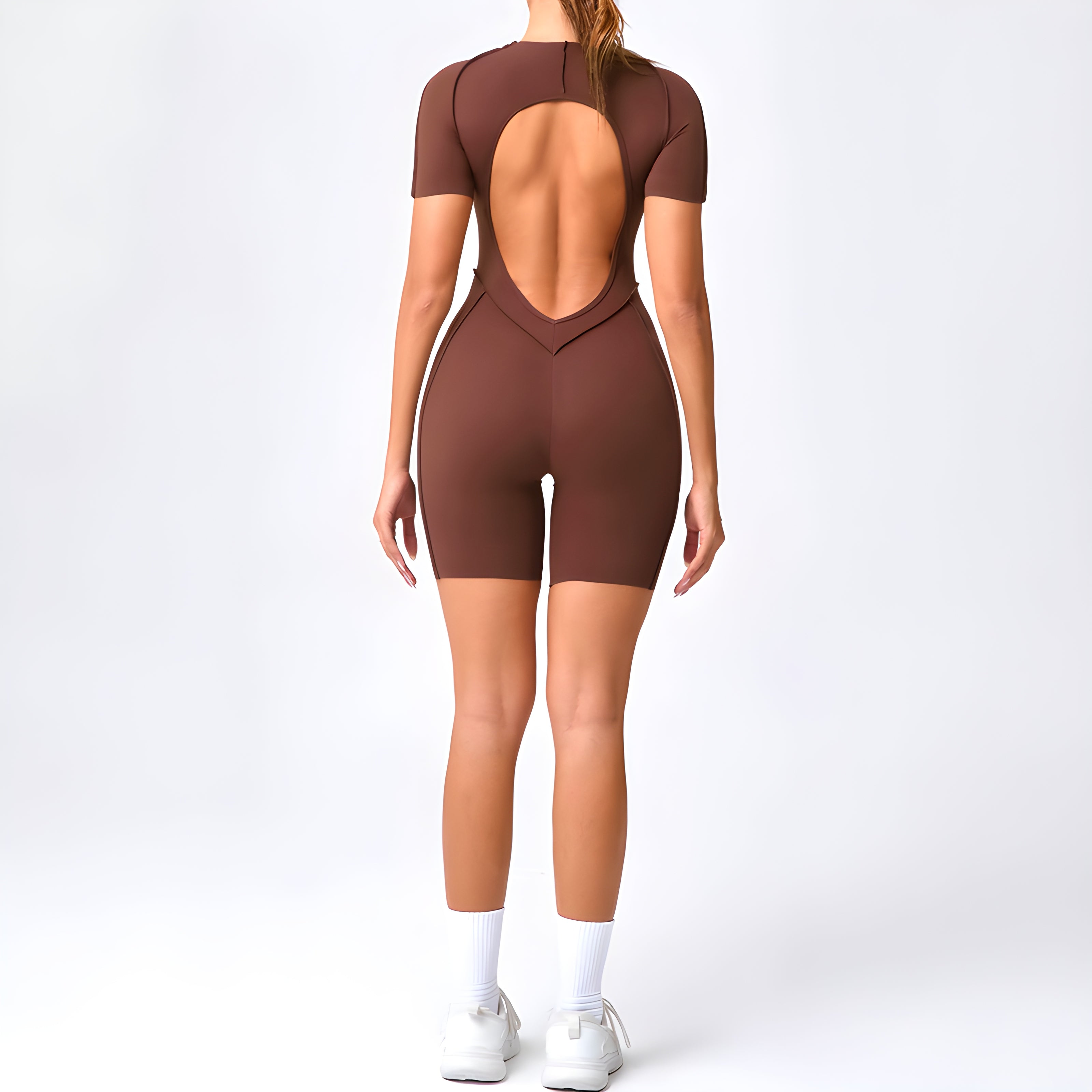 Contour Fit Yoga Romper -Brown