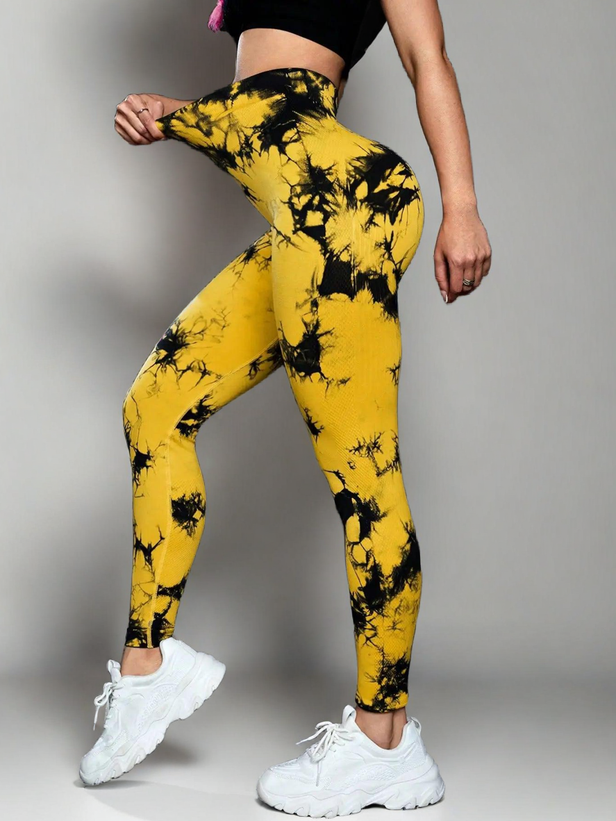 Bauchweg-Leggings mit Batikmuster – Nahtlose Workout-Passform 
