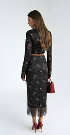 Two-Piece Slim Floral Satin Lace Ensemble