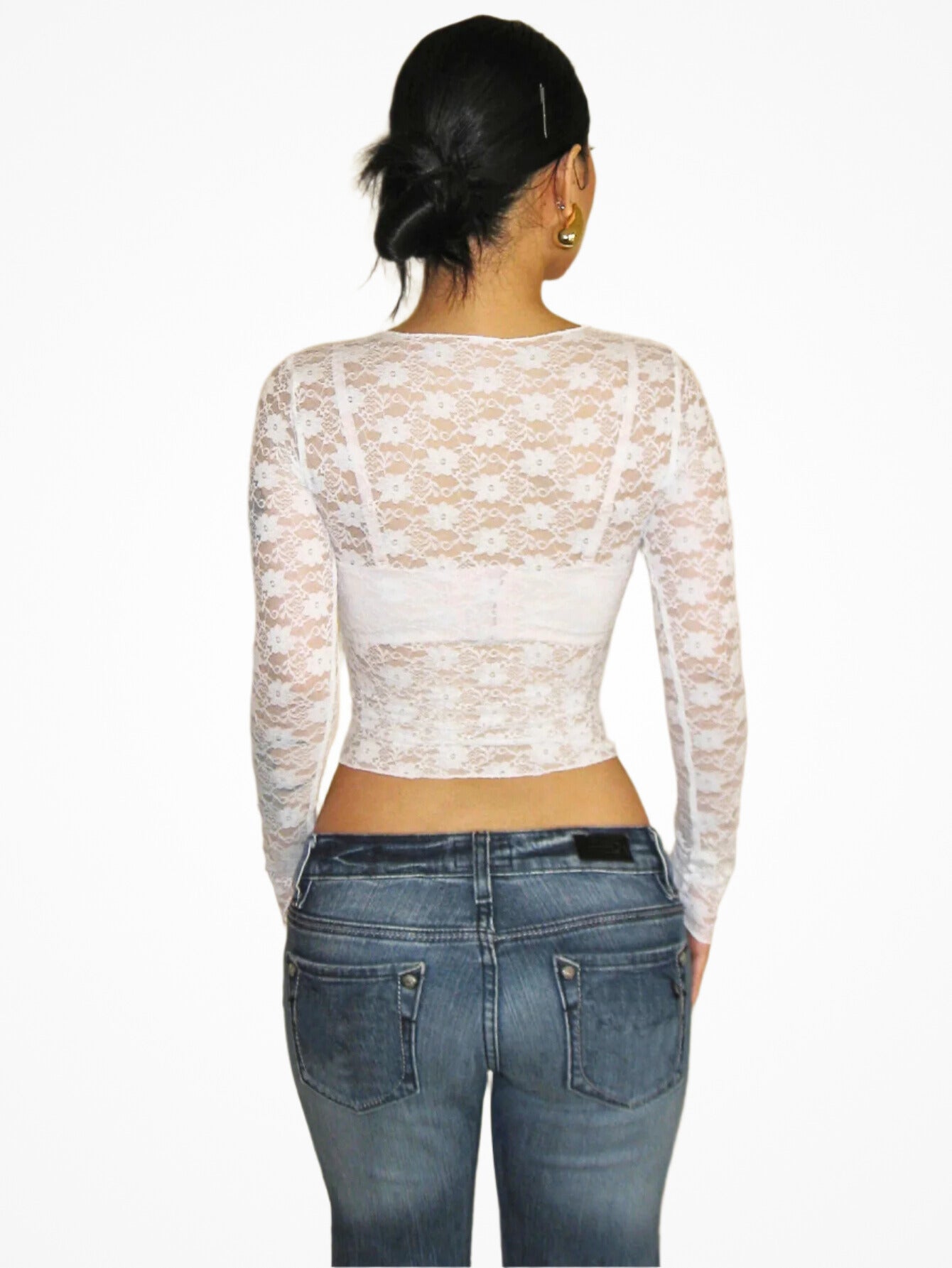 Transparentes Langarm-Top mit floraler Spitze – Romantische Clubwear &amp; Frühlingslook