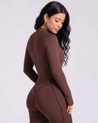 Sculpted Compression Zip-Up Jumpsuit - Brown