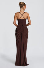 Elara Maxi Dress - Plum Brown