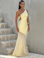 One-Shoulder Backless Maxi Dress – Elegant Bodycon Evening Gown