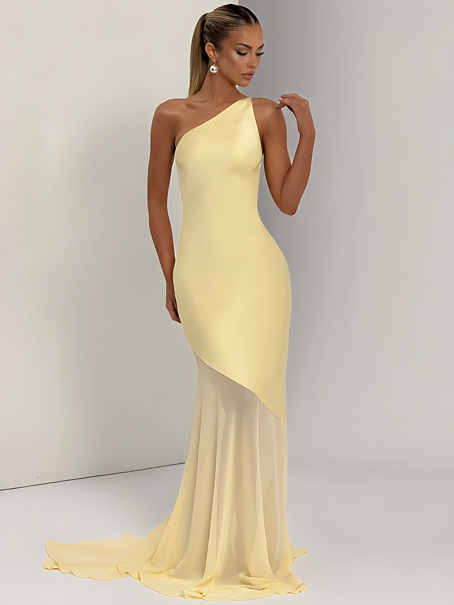One-Shoulder Backless Maxi Dress – Elegant Bodycon Evening Gown
