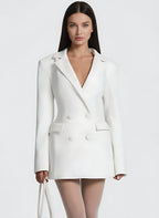 Deep V-Neck Double-Breasted Mini Blazer Dress