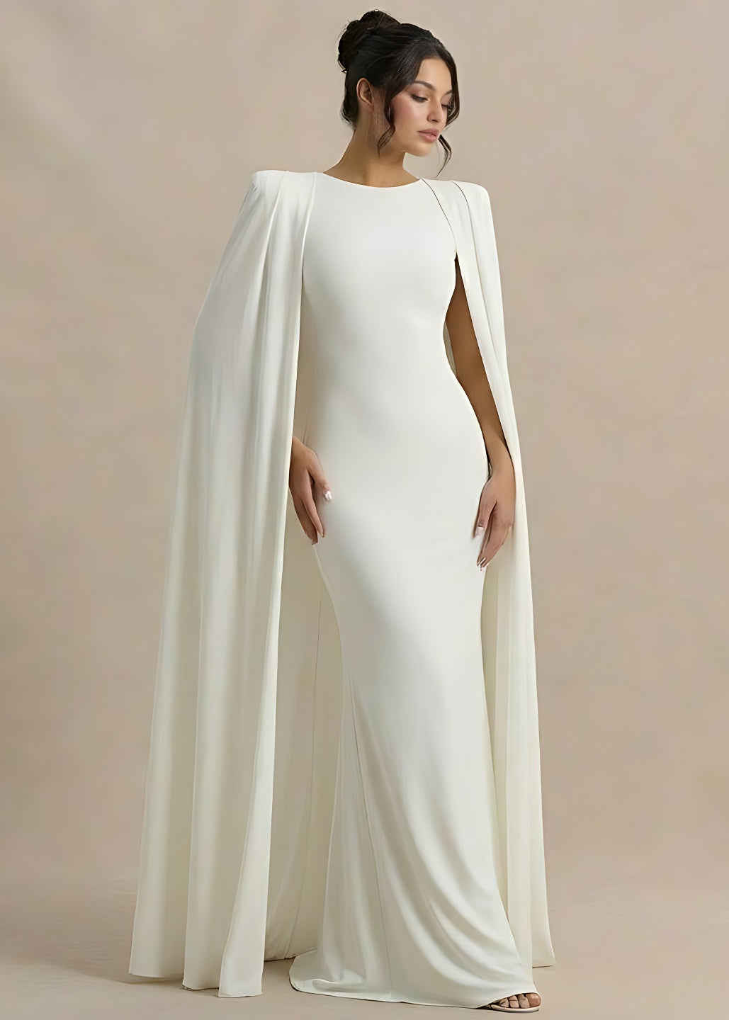 Elegant Cape Sleeve Bodycon Maxi Dress