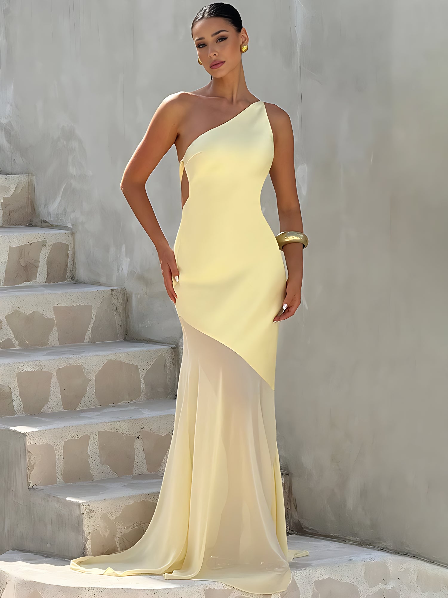 One-Shoulder Backless Maxi Dress – Elegant Bodycon Evening Gown