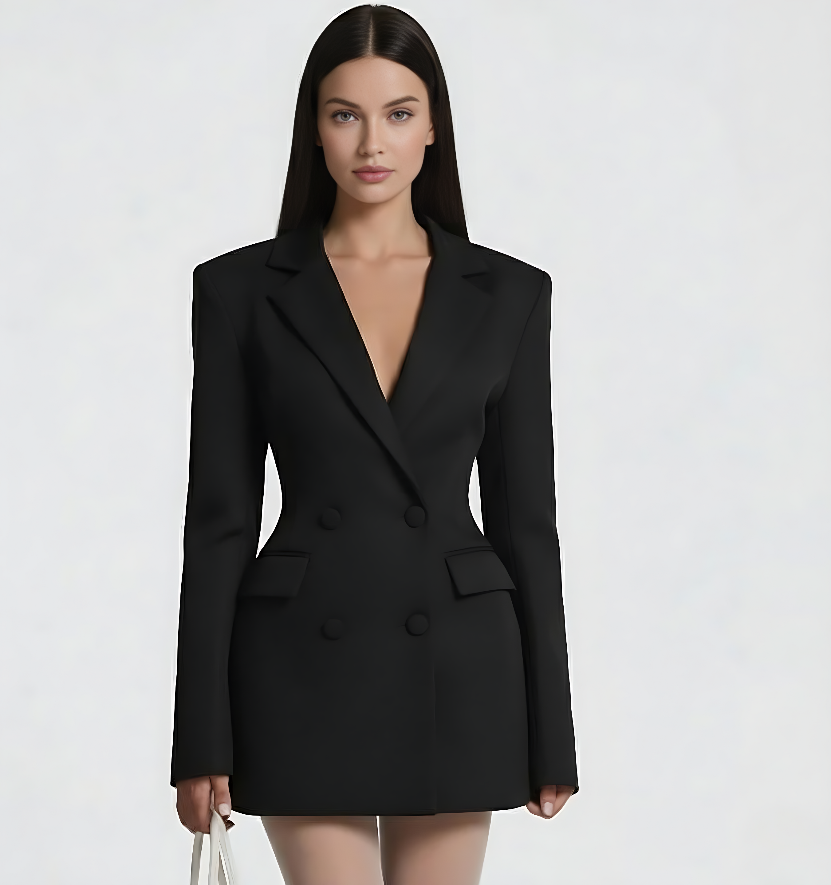 Deep V-Neck Double-Breasted Mini Blazer Dress
