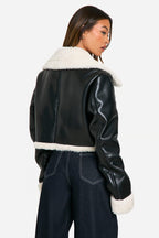 Zkrácená bunda z umělé kůže s podšívkou z ovčí kůže – Luxusní zimní střih