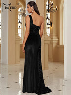 One-Shoulder Sequin Velvet Gown