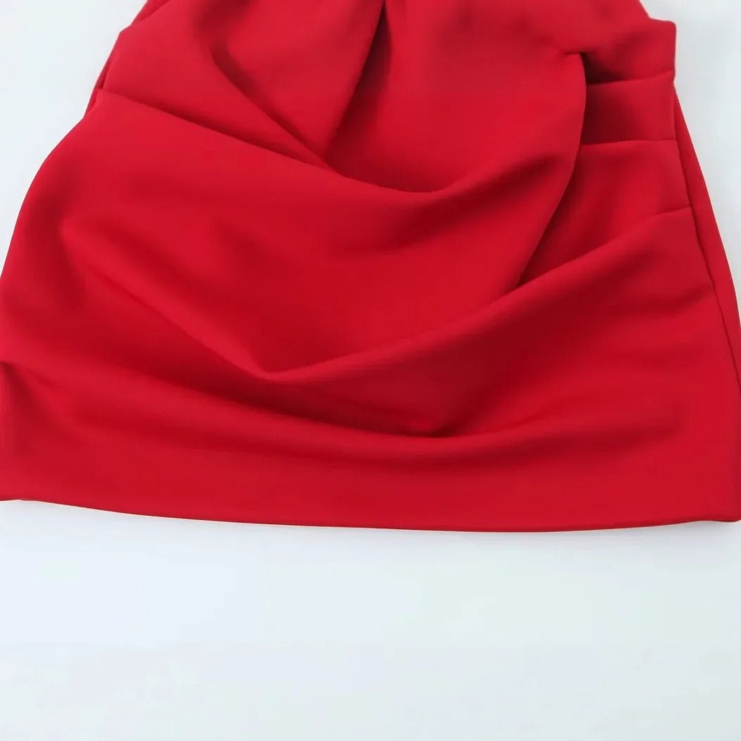 High-Waisted Ruched Mini Skirt – Asymmetrical Draped Design