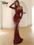 Off-Shoulder Sequin Maxi Dress