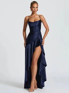 Strapless Asymmetrical Midi Dress – Sexy Backless Summer Dress with Empire Waist for Women
