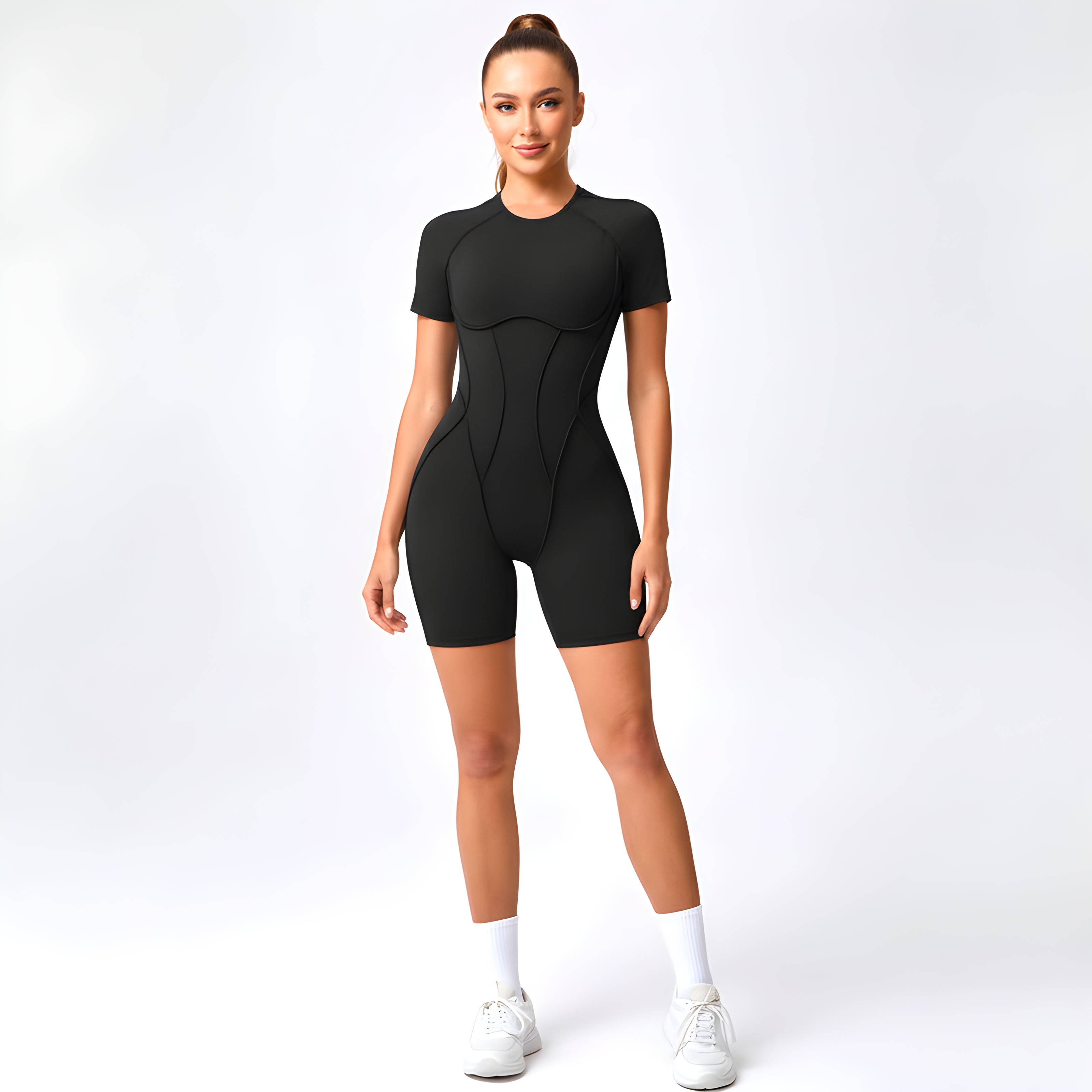 Contour Fit Yoga Romper -Black