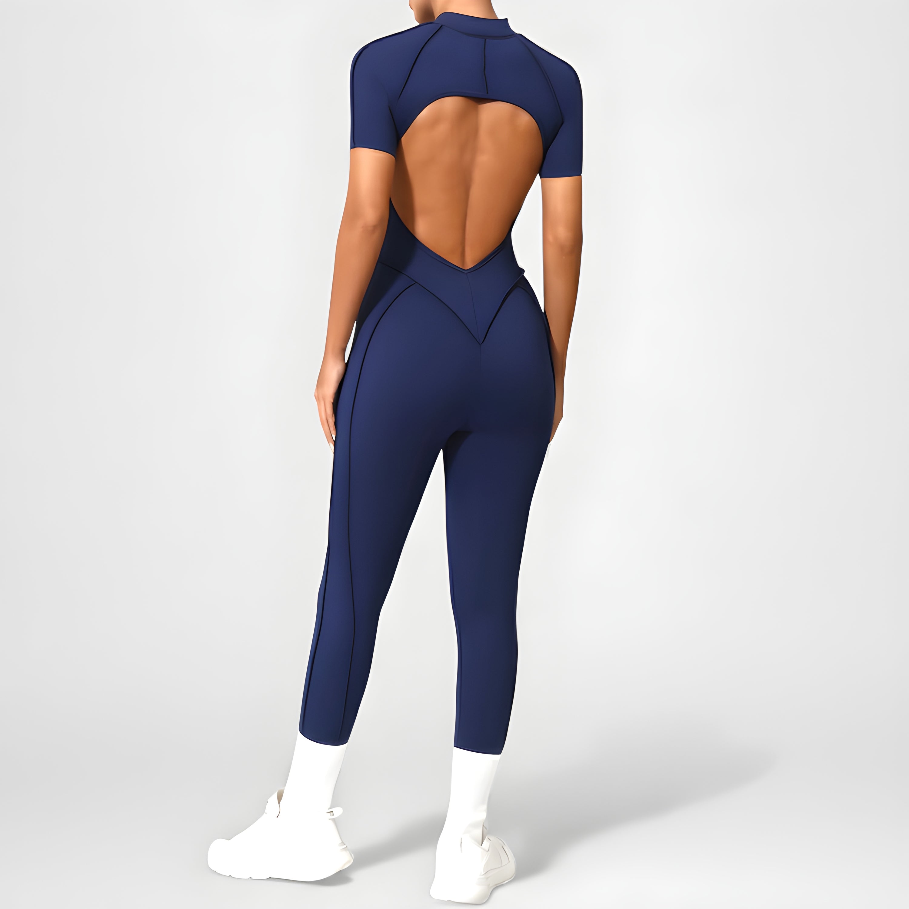 Yoga-Jumpsuit mit rückenfreiem Reißverschluss – Marineblau