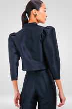 Structured Satin Peplum Blouse -Black