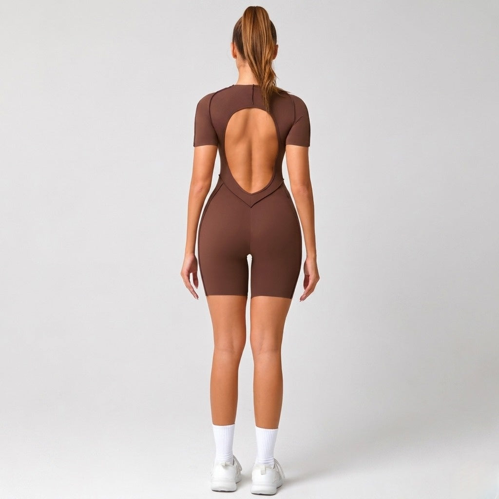 Contour Fit Yoga Romper - Brown