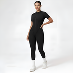 Backless Zip Yoga Jumpsuit -Black