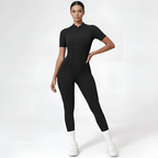 Backless Zip Yoga Jumpsuit -Black