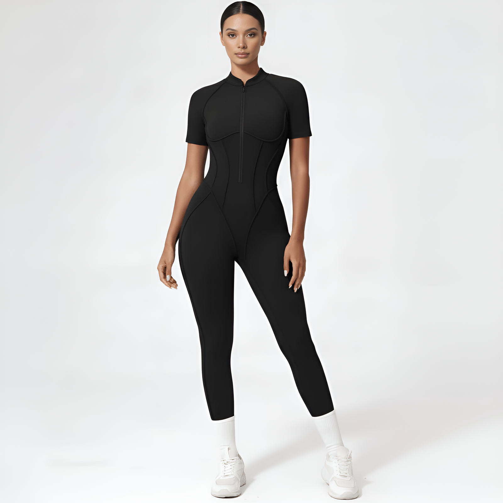 Backless Zip Yoga Jumpsuit -Black