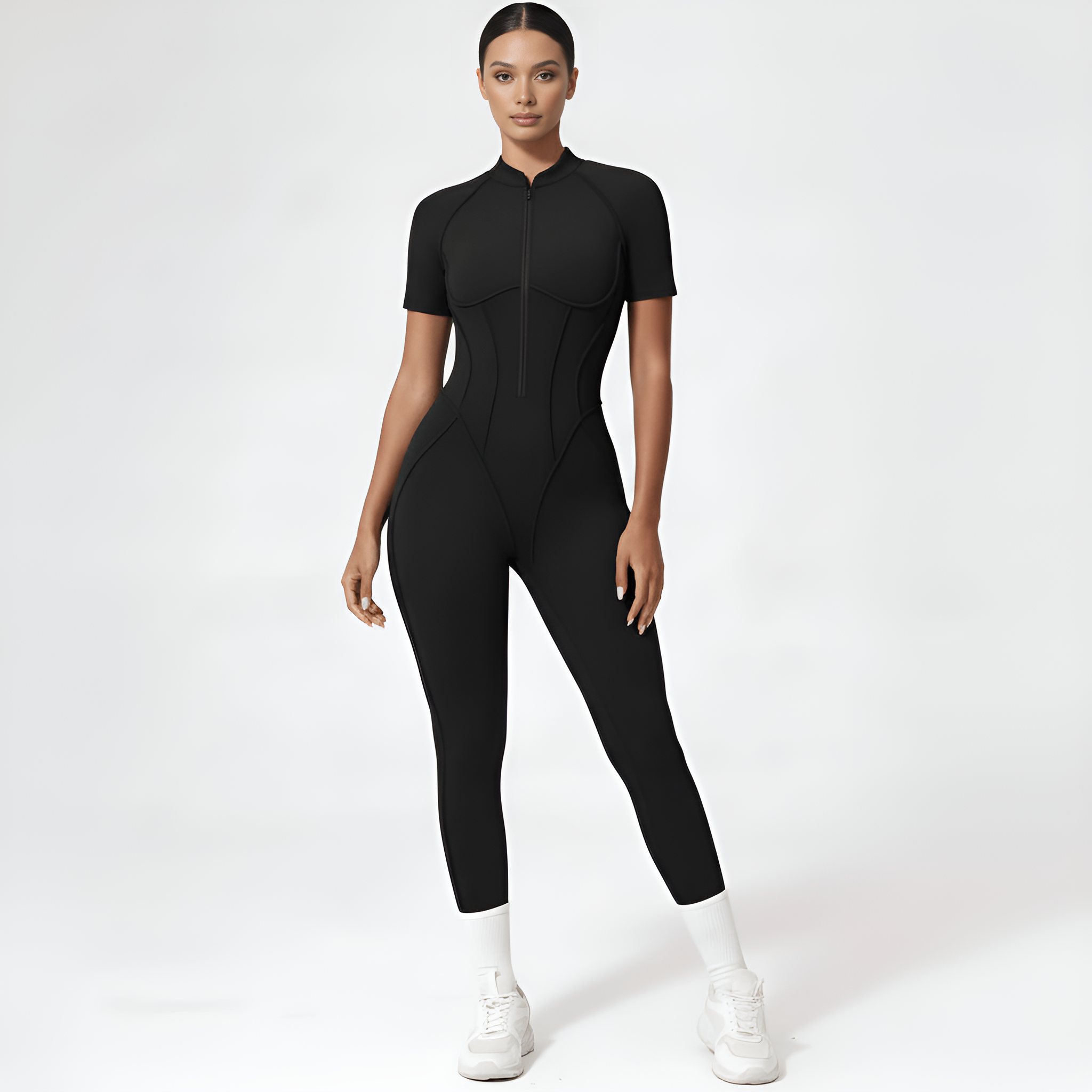 Backless Zip Yoga Jumpsuit -Black