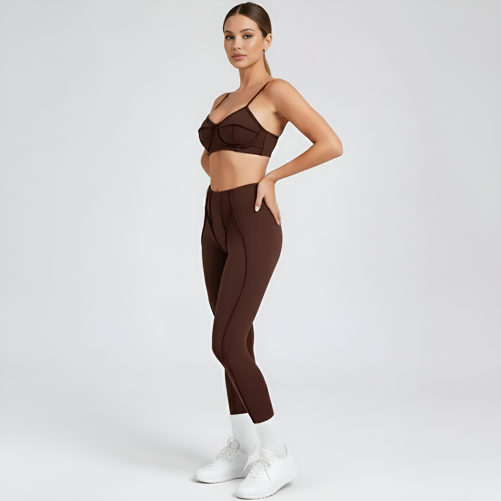 2-Piece Seamless Yoga Set -Brown