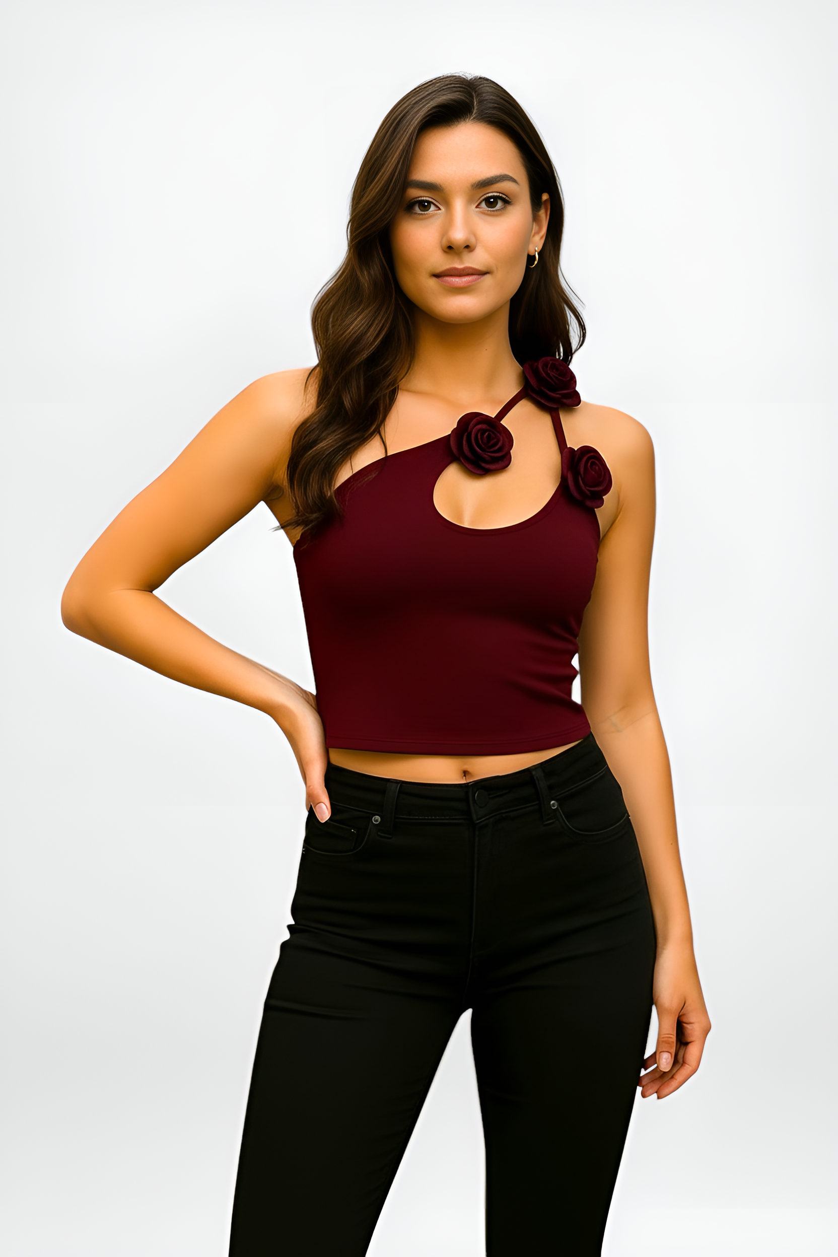 3D Flower Y2K Backless Top– Women’s Slim Slanted Shoulder Summer Vest