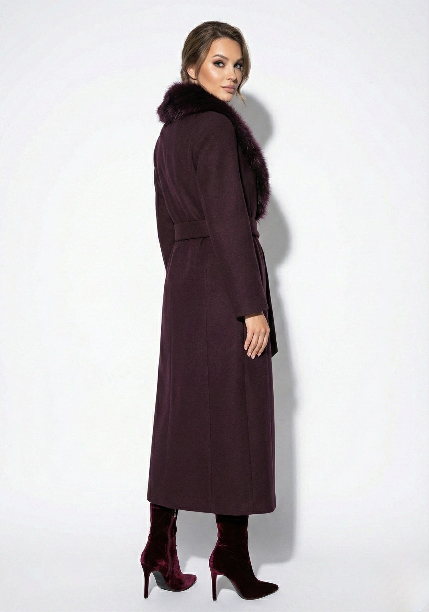 Fur Collar Wool-Blend Long Overcoat
