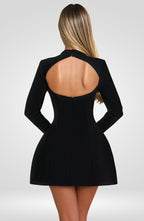 Robe courte moulante dos nu pour femme – Manches longues, col montant