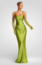 Satin Lace-Up Halter Maxi Dress