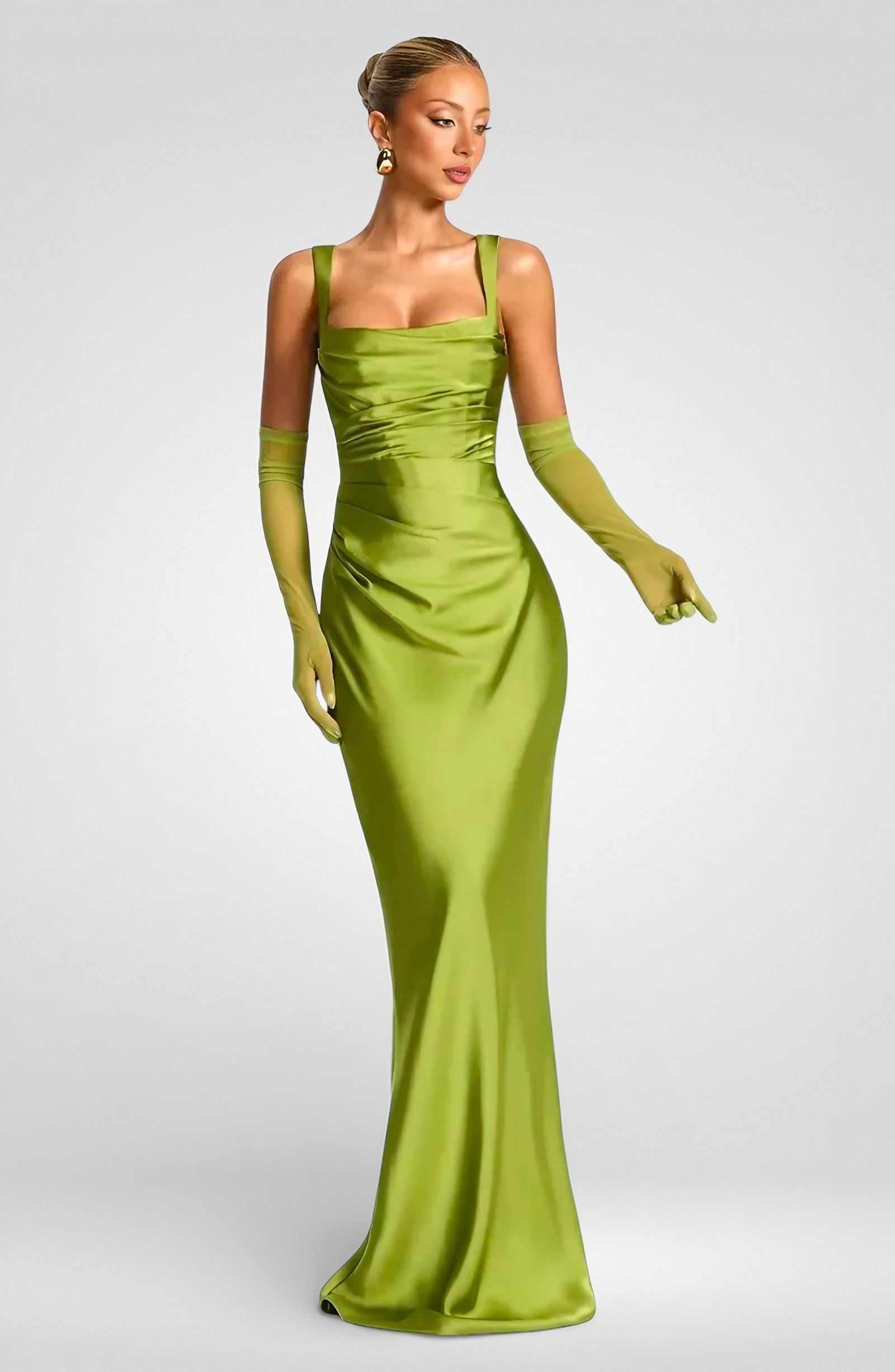 Satin Lace-Up Halter Maxi Dress