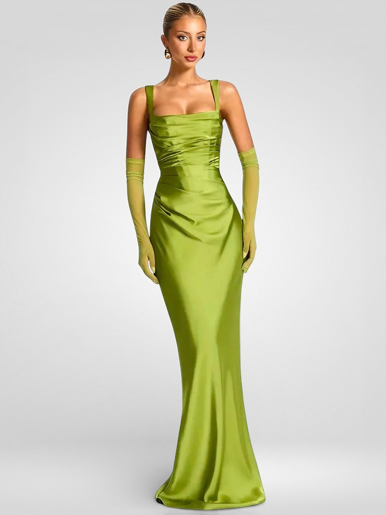 Satin Lace-Up Halter Maxi Dress