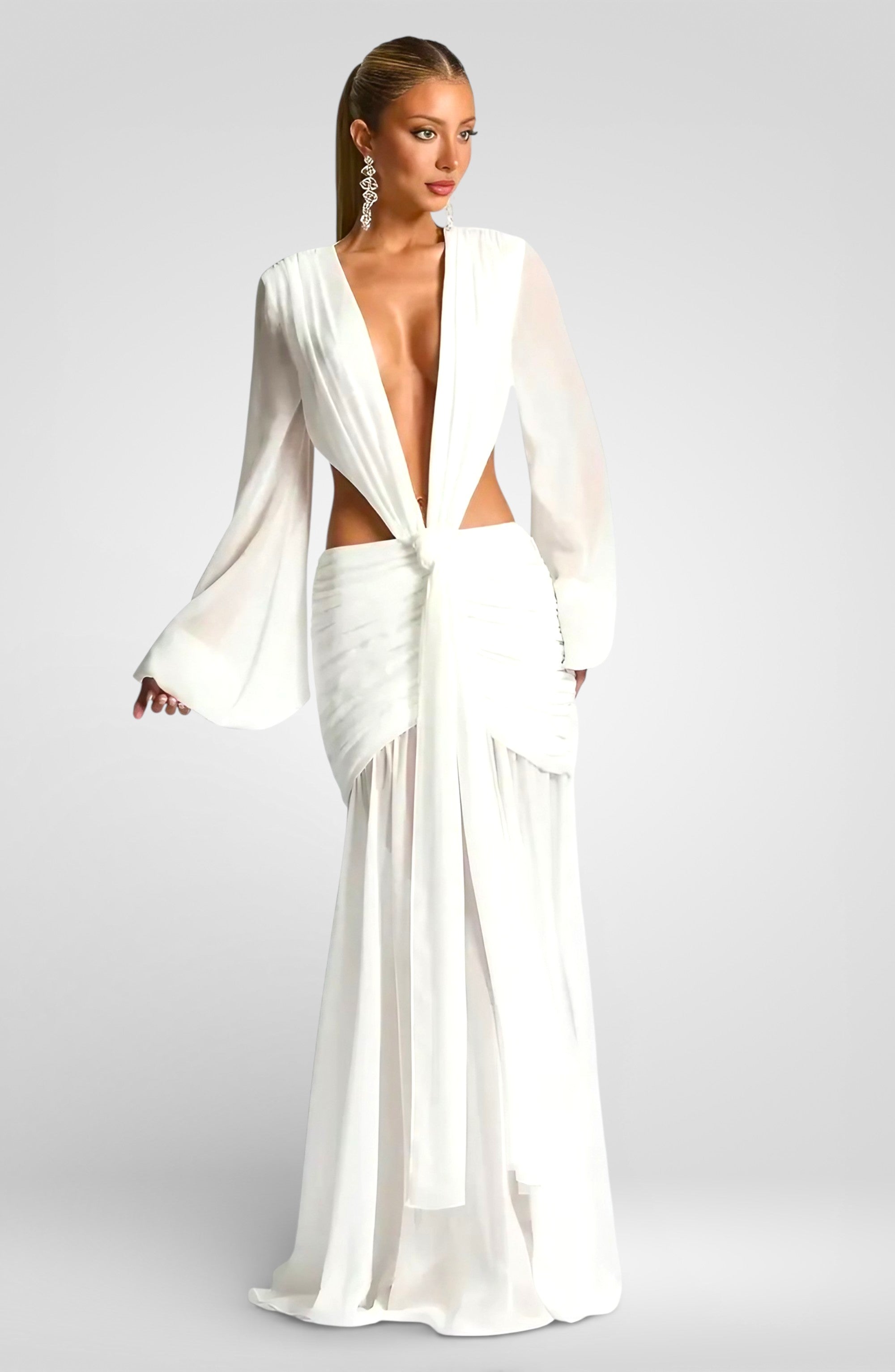 Deep V Backless Maxi Dress